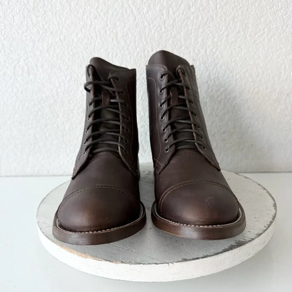 NEW Lane Mens Brown Ankle Boots Size 9.5 Lace-up Casual Genuine Leather Sole